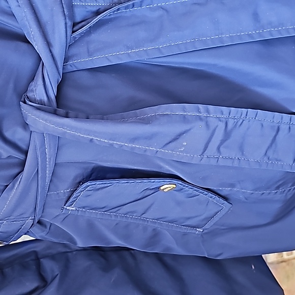 Steve Madden long bright blue long jacket full zipper belt attached hood - Picture 7 of 14